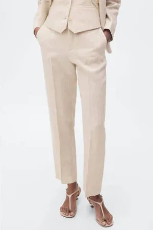 MANGO Linnen straight regular waist pantalon