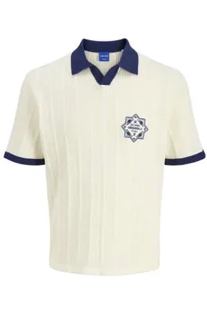 JACK & JONES ORIGINALS relaxed polo gebreid wit