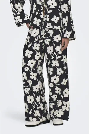JDY Wide leg regular waist casual broek zwart