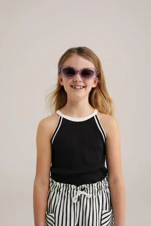 WE Fashion Mouwloze top zwart rib gebreid