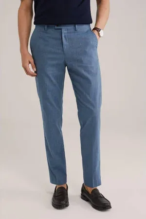 WE Fashion Linnen slim pantalon blauw