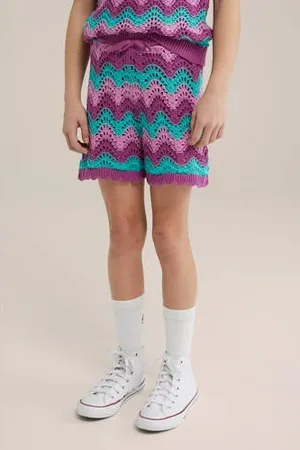 WE Fashion Straight casual short paars