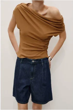 MANGO Denim straight high waist denim short