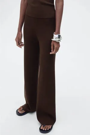 MANGO Wide leg high waist broek gebreid