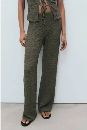 MANGO Straight regular waist broek kaki