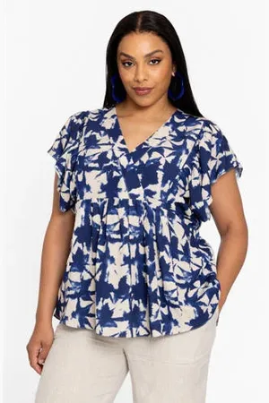 Yoek Linnen top blauw