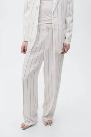 MANGO Wide leg regular waist pantalon ecru