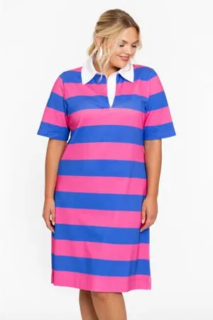 Yoek Jurk met polokraag roze/blauw