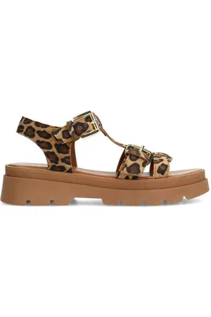 Sacha Suède sandalen met panterprint beige/