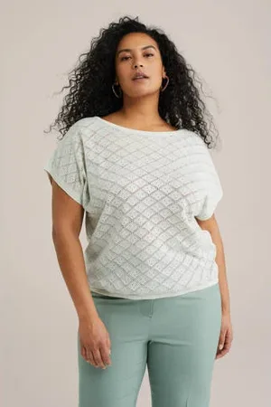 WE Fashion Curve top wit fijn gebreid