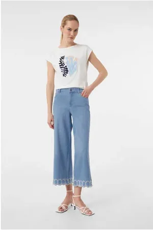 Comma, Cropped jeans medium blue denim