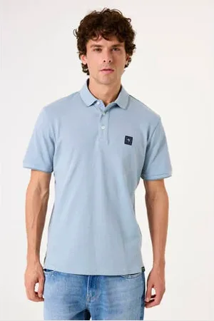 Garcia Regular polo met ingebreid patroon lichtblauw