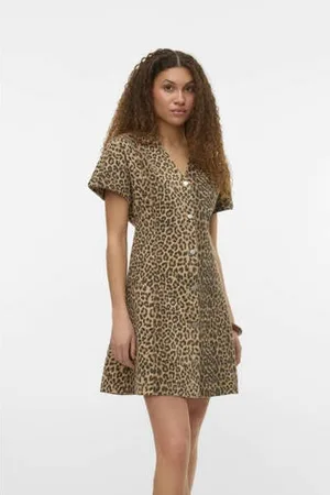 VERO MODA Denim mini jurk bruin