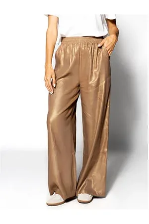 Poools Linnen straight regular waist casual broek bruin