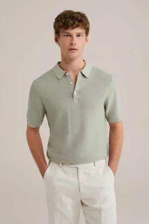 WE Fashion Linnen regular polo gebreid lichtgroen