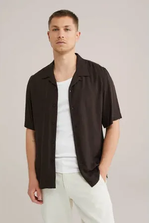 WE Fashion Casual overhemd met textuur donkerbruin