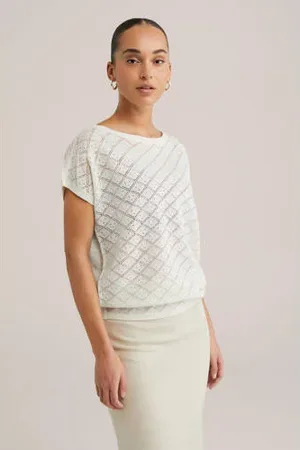 WE Fashion Top wit fijn gebreid