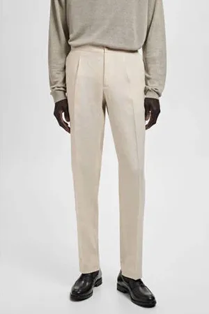 MANGO Linnen slim pantalon ecru