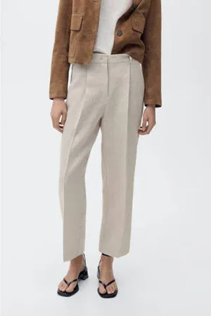 MANGO Linnen straight regular waist pantalon