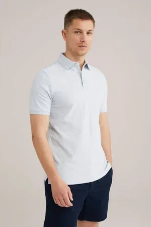 WE Fashion Slim polo met ingebreid patroon lichtblauw