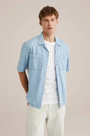 WE Fashion Denim casual overhemd blauw