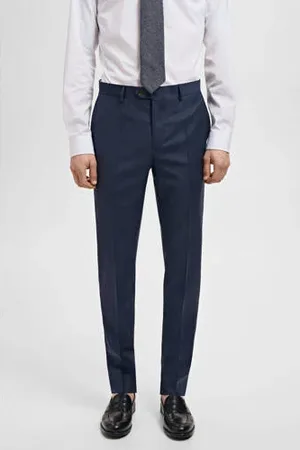 MANGO Wollen slim pantalon donkerblauw