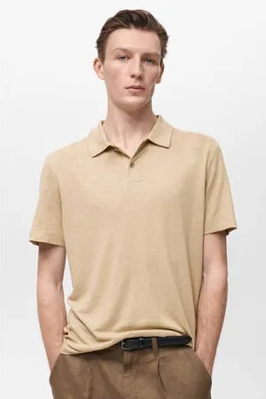 MANGO Linnen slim polo beige