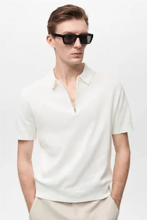 MANGO Straight polo gebreid ecru