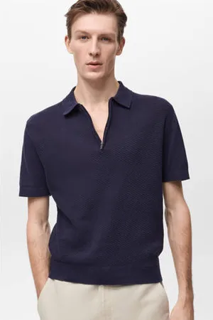 MANGO Straight polo gebreid donkerblauw