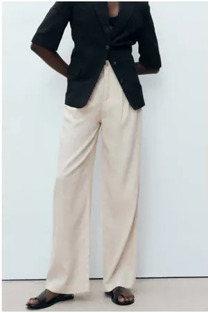 MANGO Linnen wide leg regular waist pantalon