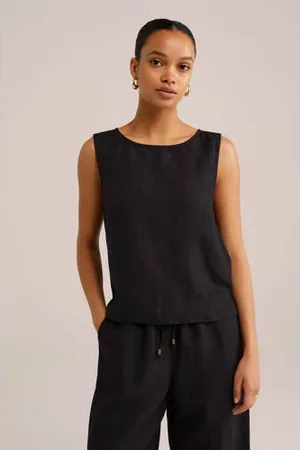 WE Fashion Linnen mouwloze top zwart