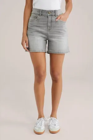 WE Fashion Blue Ridge slim fit short grey denim