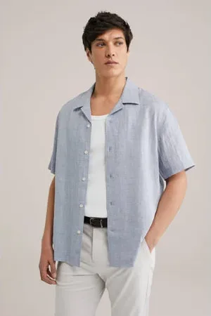 WE Fashion Linnen casual overhemd lichtblauw