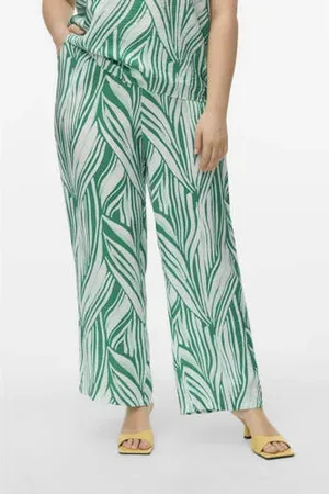 VERO MODA Wide leg high waist casual broek groen