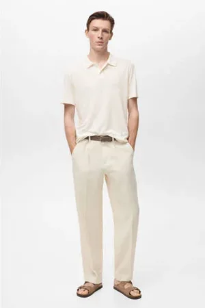 MANGO Linnen slim polo ecru