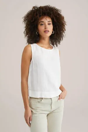 WE Fashion Linnen mouwloze top wit