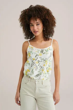 WE Fashion Mouwloze top ecru