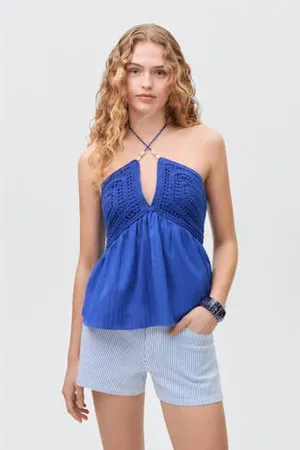 MANGO Denim short blauw