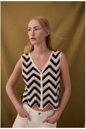 VILA Crochet vest zwart/ ecru