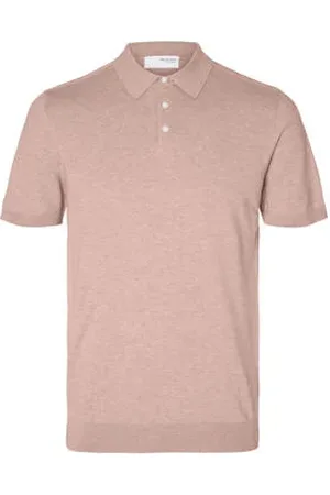 SELECTED Regular polo fijn gebreid roze