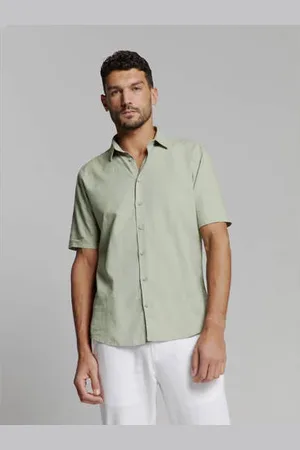 No Excess Linnen casual overhemd lichtgroen