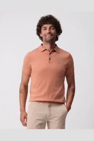Campbell Regular polo fijn gebreid donker oranje
