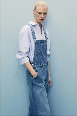 MANGO Denim wide leg high waist tuinbroek