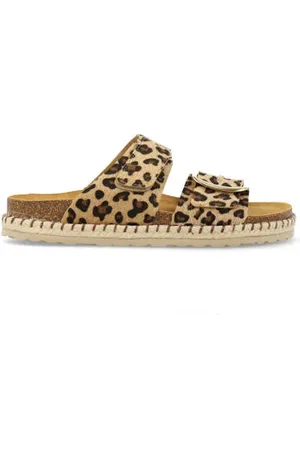 Red Rag Leren slippers met panterprint