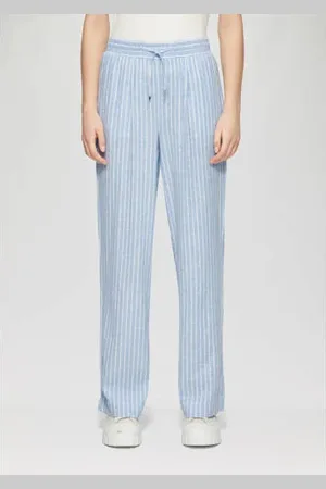 QS by s.Oliver Linnen straight high waist broek blauw