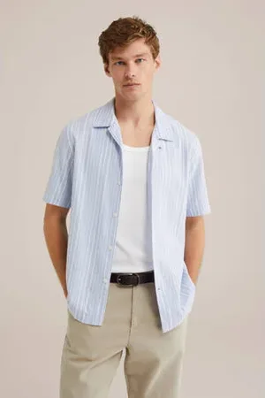WE Fashion Casual overhemd met textuur lichtblauw