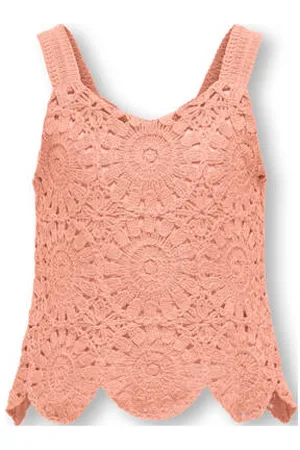 ONLY KIDS GIRL mouwloze top zalm gehaakt