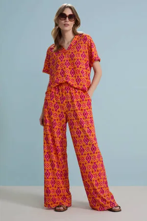 VILA Wide leg high waist casual broek oranje