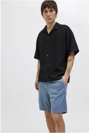 JACK & JONES PANTS STUDIO linnen relaxed bermuda short blauw