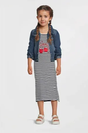 NAME IT KIDS maxi jurk donkerblauw/wit